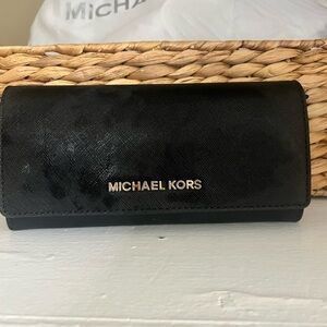 Black Leather Michael Kors Wallet with gold detail